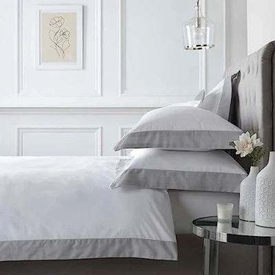 Image of Appletree White Duvet Cover Super King Bedding Size (260 x 220cm) with Grey Lining Soft 100% Cotton Hotel Style Plain Oxford Edge Collection