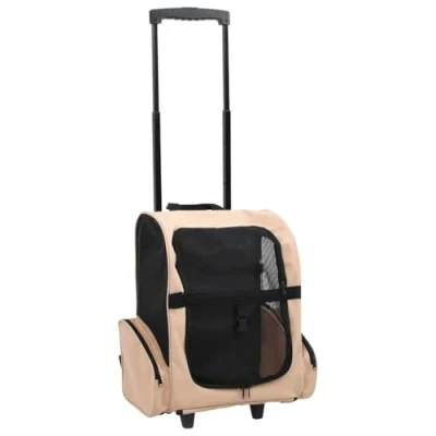 Image of &#039;vidaXL Foldable Multipurpose Pet Trolley Versatile Travel Bag for Small Pets, Robust Metal Frame, Waterproof Fabric, Netted Windows, Beige