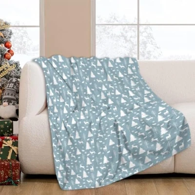 Image of JOOCAR Winter Blue Throw Blanket Woods Forest Animal Deer Christmas Tree Cozy Soft Lightweight Flannel Plush Blankets for Bed Couch Living Room Sofa Chair,40x50 Inch