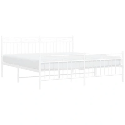 Image of vidaXL Metal Bed Frame without Mattress with Footboard White 183x213cm