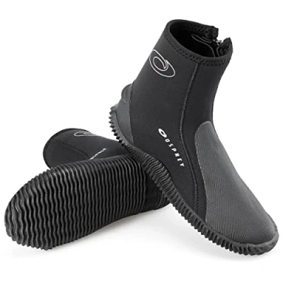 Image of Osprey Adult Wetsuit Boots 5mm Neoprene Zip Boot for Watersports with Reinforced Toe and Heel, Multiple Sizes, Black