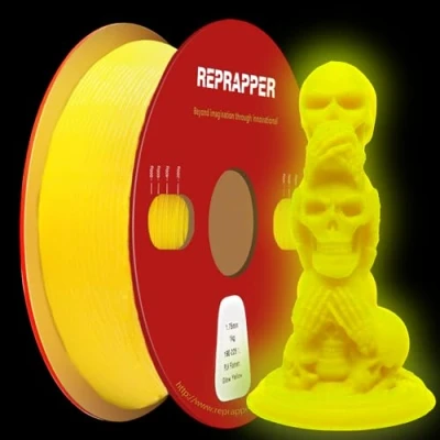 Image of RepRapper Glow in The Dark Yellow PLA Filament 1.75mm Phosphorescent 3D Printer Filament, High Brightness Luminous for FDM Printers &amp; Pens (1kg Spool)