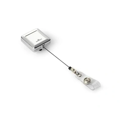 Image of Durable Square Badge Reel in Chrome Pack of 10 With Extra Strong Clip Ideal for Securely Holding Name Badges, Security Passes, Key Fobes, etc.