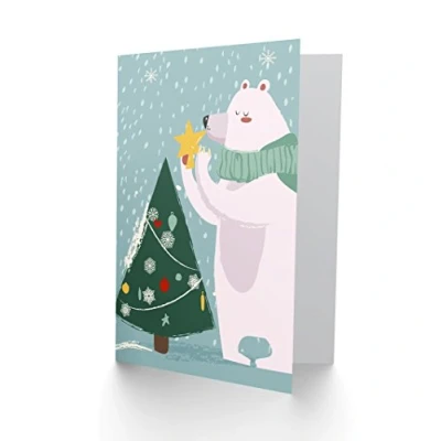Image of Wee Blue Coo Polar Bear Christmas Tree Greetings Card