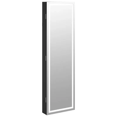 Image of vidaXL Wall mounted Mirror Jewellery Cabinet with LED Lights in Stylish Black Engineered Wood offering Ample Storage Space and Practical