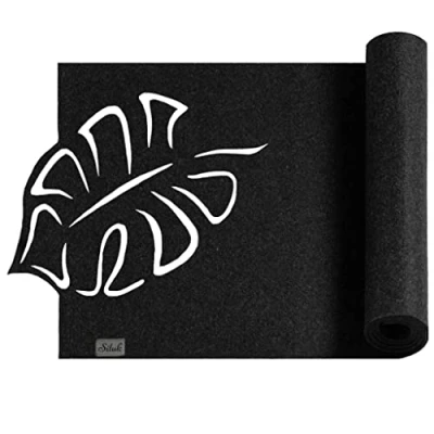 Image of Felt Table Runner, Washable, Still, Grey, Heat Resistant Protector (Black/Grey Leaf, 40 x 150 cm)
