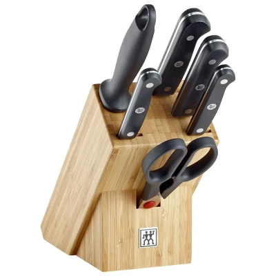 Image of ZWILLING Gourmet Knife Block, 7 Pieces (Knives, Sharpening Steel, Scissors, and Block), Special Stainless Ergonomic Plastic Handle, Black Made in Germany