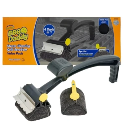 Image of Scrub Daddy BBQ + Refill Heads Cleaning Brush with Scraper &amp; Bottle Opener, Barbeque Grill Cleaner, Wire Bristle Free, Barbecue Cleaner Brushes, High Tech Accessories for Men