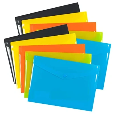 Image of eco A6 50% Recycled Assorted Colours Press Stud Popper Wallet, Plastic Folders (Pack of 10), Green, Black, Blue, Yellow, Orange, eco078x2