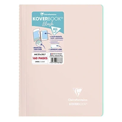 Image of Clairefontaine Ref 376778C Koverbook Blush Wirebound Notebook (80 Sheets) A4 Size, Lined Ruling, 90gsm Brushed Vellum Paper, Pastel Polypro Cover Powder Pink
