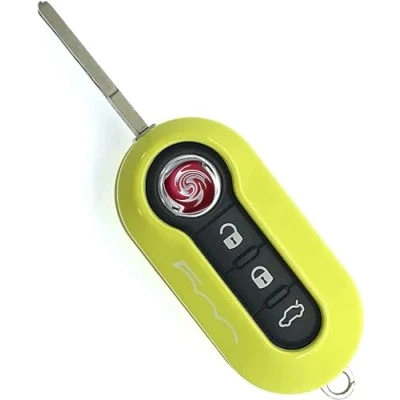 Image of Nordecco Fiat 500 Key Case Cover Fits For 500C 500L Abarth Grande Punto Brava Panda Stilo Linea 3 Button Flip (Yellow White)