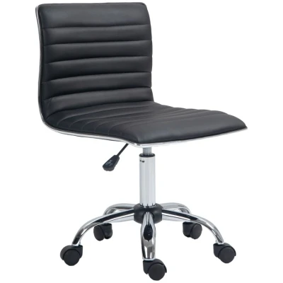 Image of HOMCOM Adjustable Swivel Office Chair with Armless Mid Back in PU Leather and Chrome Base Black
