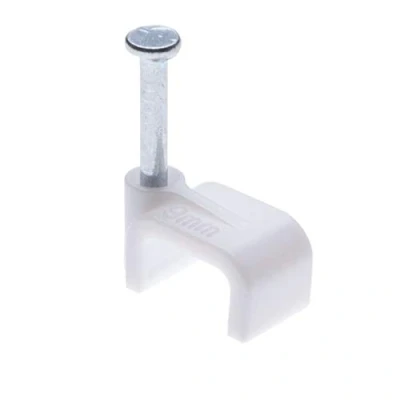 Image of Flat White Cable Nail Clips 9mm Plastic Electrical Wire for Cat 5 5e / 6 6a 7 Cat.5 Cat.5e Cat.6 Cat.6a Cat.7 6P4C 8P8C RJ11 RJ45 Patch Network Ethernet Internet Leads (Pack of 100)