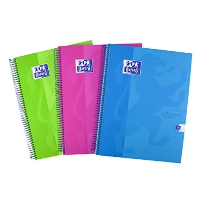 Image of Oxford Touch A4 160 Page Wirebound Hardback Notebook Assorted Colours, Pack of 3