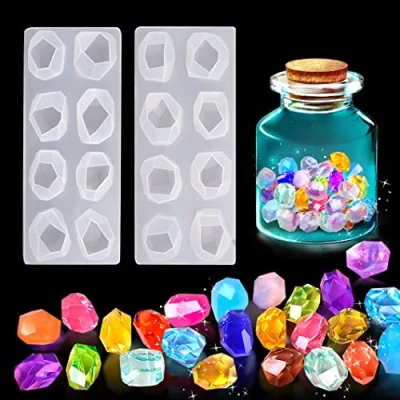 Image of Rolin Roly 2PCS Gemstone Resin Moulds Irregular Silicone Mold Jewelry Casting Multi Facet Crystal Epoxy Mould Geometric DIY Craft Decoration Home Handmade