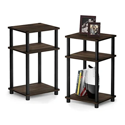 Image of Furinno Just 3 Tier Turn N Tube End Table, 2 Pack, Columbia Walnut/Black