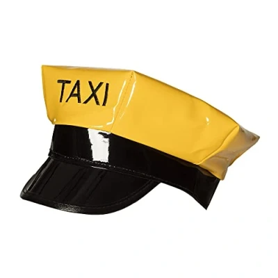 Image of Boland 01346 Taxi Hat, One Size, Yellow/Black, Shiny Look, Driver Fancy Dress, Accessory, Carnival, Headwear, Festival, Adult, Unisex (Yellow)