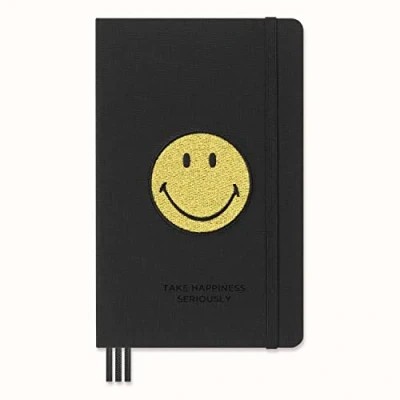 Image of Moleskine Positivity in Motion Undated Diary, Limited Edition Smiley Hard Cover and Elastic Closure Journal, Size Large 13 x 21 cm, Colour Black