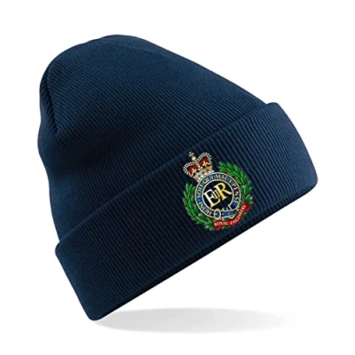 Image of Royal Engineers Insignia Mens Premium Embroidered Beanie Hat, Bob Hat British Army Military (Navy)