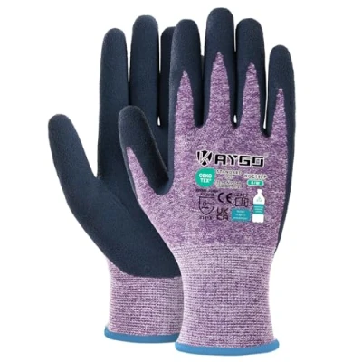 Image of KAYGO Latex Coated Work Gloves for Women Breathable, 3 Pairs Recycled Polyester Gardening Gloves, Eco Friendly Safety Yard Ladies, KGE19L (Purple, Medium)