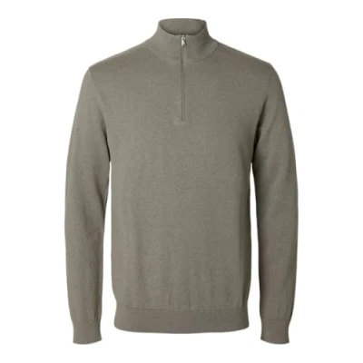 Image of SELETED HOMME Men&#039;s Slhberg Half Zip Cardigan Noos Knitted Jumper, Vetiver/Detail: Melange, L