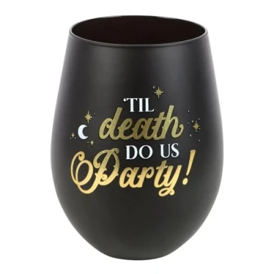 Image of Til Death Do Us Party Stemless Wine Glass Perfect Blend of Dark Humor and Elegant Style