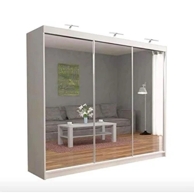 Image of A.C. Milan Modern Double Mirror sliding door wardrobe with LED Light (White, 250 cm)