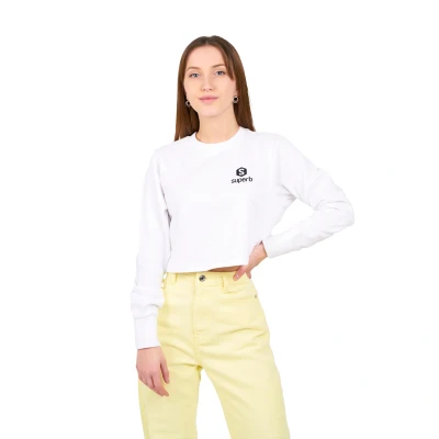 Image of Superb LogoHeart BY131 WoMens long sleeved cropped sweatshirt White Cotton Size Large