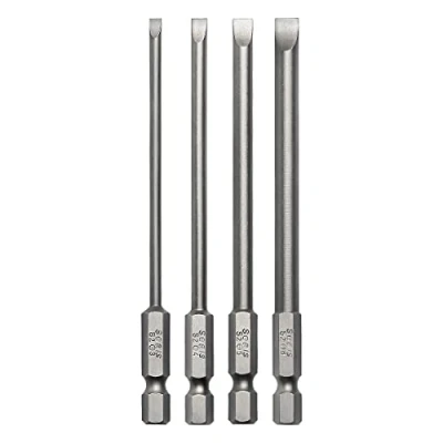 Image of 4 Pcs Flat Head Screwdriver Bit Set Slotted Screwdrivers Bits Magnetic 3mm 4mm 5mm 6mm 1/4 Inch Hex Shank 100mm Long