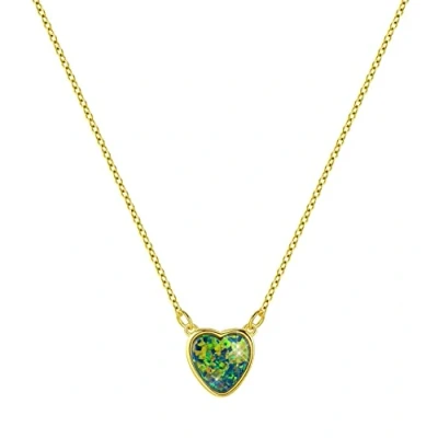 Image of KristLand Opal Heart Necklace 925 Sterling Silver Gold Plated Necklaces for Women White Pendant Gifts Ladies Girl Green