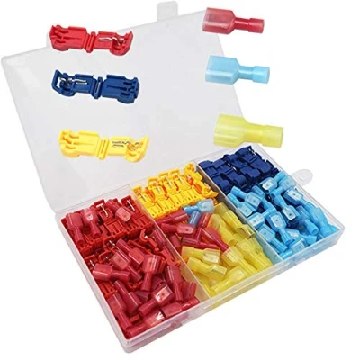 Image of Senven 130Pcs (65 Pairs) Advanced t Tap Line Terminal, Self Exfoliating Quick Connector Cable and Fully Insulated Male Spade Terminal Kit Red 50pcs, Blue Yellow 30pcs