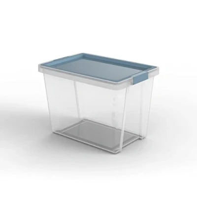 Image of TATAY Storage Box with Lid, 15L Capacity, Handles, Recycled PP Transparent, BPA Free, Blue Mist. Measures 25 x 36 26 cm