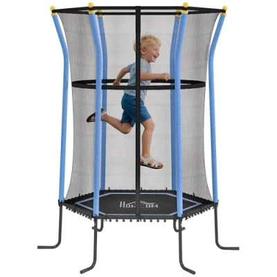 Image of HOMCOM 5.4 FT/ 64 Inch Kids Trampoline With Enclosure Net Mini Indoor Outdoor Trampolines for Child Toddler Age 3 10 Years Blue