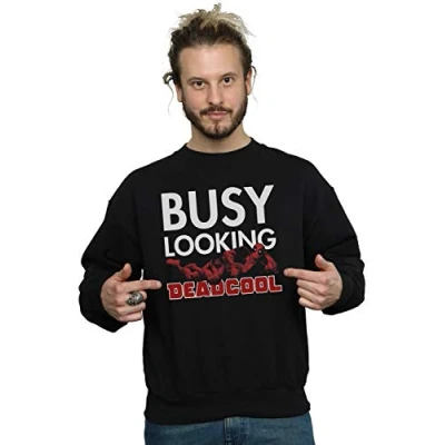 Image of Marvel Men&#039;s Deadpool Busy Looking Deadcool Sweatshirt Black Small