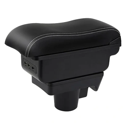 Image of Car Armrest For Astra H Double Layer Console Center Large Storage Box with 3 USB Charging Port Black White Stitching