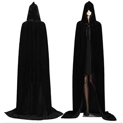Image of CHSYOO black hooded cloak long cape with hood robe for Halloween costume party witch devil vampire cosplay fancy dress