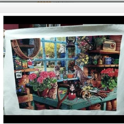 Image of Cats and Garden Cross Stitch kit, Super Big, 14count, 400x300 Stitch, 100% Cotton, 72x54cm Counted Cotton Landscape kit