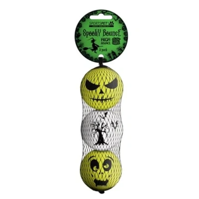 Image of SPORTSPET High Bounce Natural Rubber Dog Balls Glow in the Dark Halloween Edition 3 Pack (60mm)
