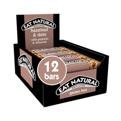 Image of Eat Natural Hazelnut &amp; Date with Peanuts Almonds Fruit Nut Bars 12 x 40g