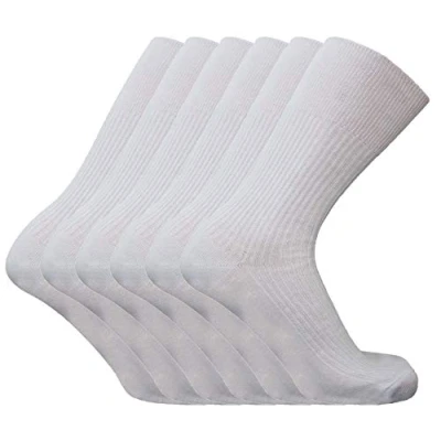 Image of 12 Pairs Mens White 100% Cotton Loose Top Ribbed Non Elastic Socks Diabetic Sock Big Foot Size 11 14