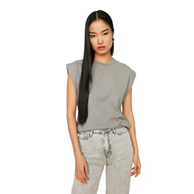 Image of Trendyol Women Basic Regular fit Crew Neck Knitted T Shirt Grau