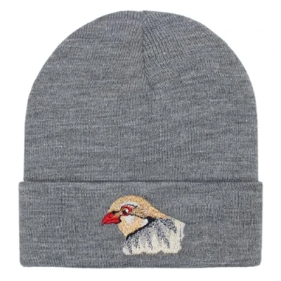 Image of TeddyT&#039;s Red Legged Partridge Embroidered Luxury Soft Rib Beanie Hat (Dark Grey)