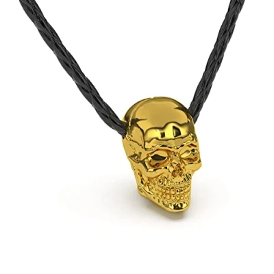 Image of SERASAR Leather Necklace Men&#039;s with Skull Pendant 50cm Gold Chain Jewellery Box Gift Idea for Men Birthday Father&#039;s Day Punk Rock Valentine&#039;s