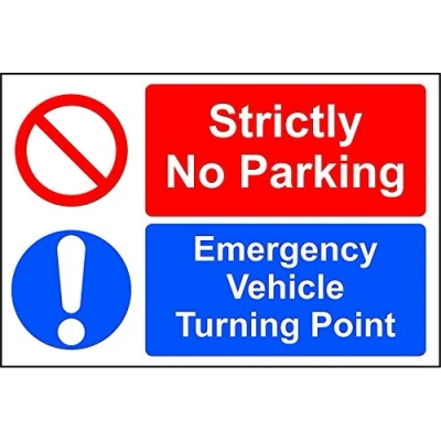 Image of Strictly no parking Emergency vehicle turning point safety sign 3mm Aluminium 400mm x 300mm