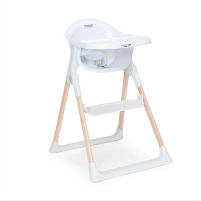 Image of Mash High Chair by Baby Elegance HighChair for Babies &amp; Toddlers with Secure Harness, Adjustable Footrest, Removable Cushion Seat Pad Tray Easy Cleaning White