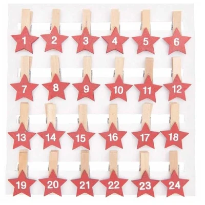 Image of Crafty Capers Red 24 Numbered Advent Calendar Pegs with Stars Make Your Own Cakendar