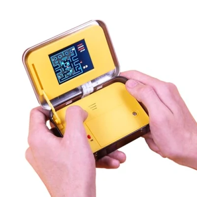 Image of PAC MAN Arcade Game in a Tin. Full Colour 8 bit with Original Sounds &amp; Graphics. Classic Gameplay. Includes 2.4 Screen. Officially Licensed Merchandise.