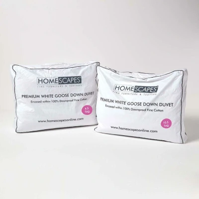 Image of HOMESCAPES 3 in 1 All Seasons Single Duvet 15 Tog (4.5 + 10.5), Luxury White Goose Feather &amp; Down Quilt, Anti Allergy 100% Cotton Cover Proof Winter Duvets, Washable RDS &amp;OEKO TEX Certified