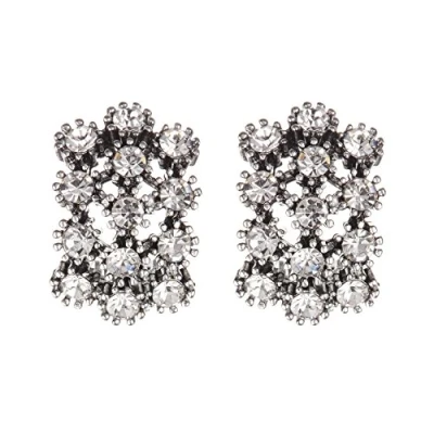 Image of Antique Silver Plated Clip On Earrings With Clear Crystals Kambo