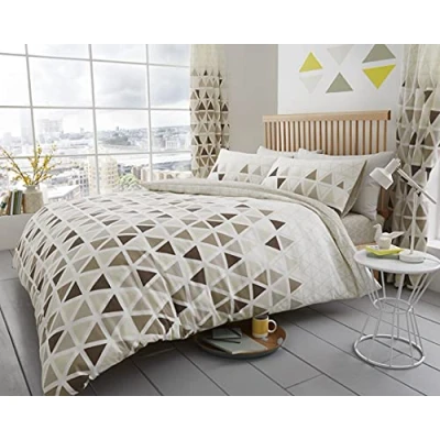 Image of GC GAVENO CAVAILIA Geometric Duvet Cover Set, Reversible Triangle Bedding Sets, Polycotton Quilt Covers, Natural, King